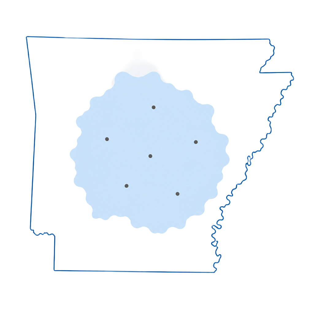 Map of Arkansas with the Central Arkansas service area of Titan Property Investors highlighted